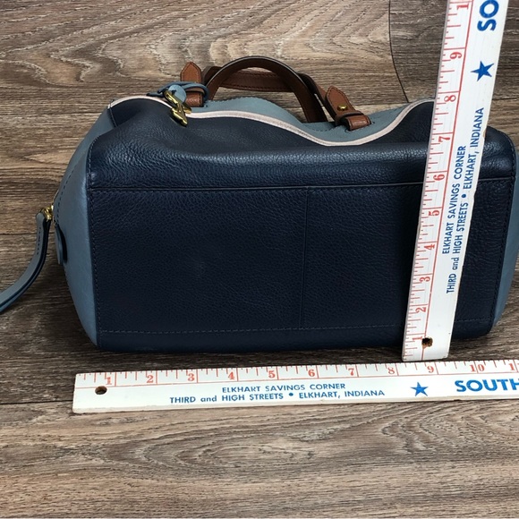 Fossil Rachel Satchel Color Block Blue Leather Handbag - Picture 12 of 13
